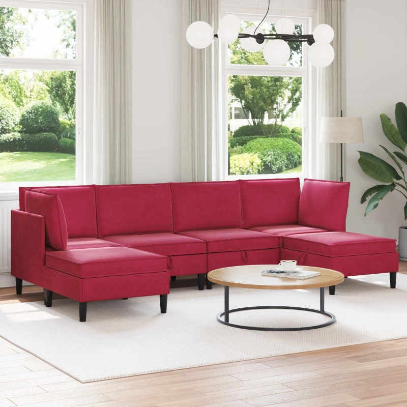 vidaXL Σετ Επίπλων Σαλονιού με μαξιλάρι 6 pcs Κόκκινο Βελούδο