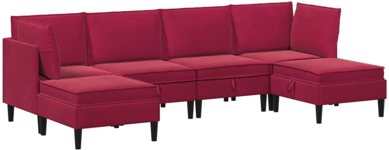 vidaXL Σετ Επίπλων Σαλονιού με μαξιλάρι 6 pcs Κόκκινο Βελούδο