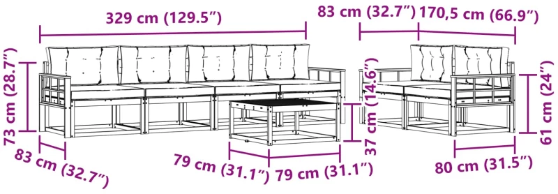 vidaXL Σειρά Καναπέ Εξωτερικού με μαξιλάρι 6 pcs Άσπρο και Ανθρακί
