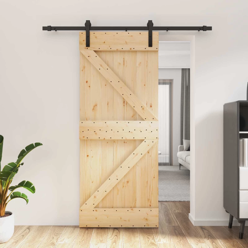 vidaXL Συρόμενη Πόρτα Φυσικό και Μαύρο 85 x 210 cm