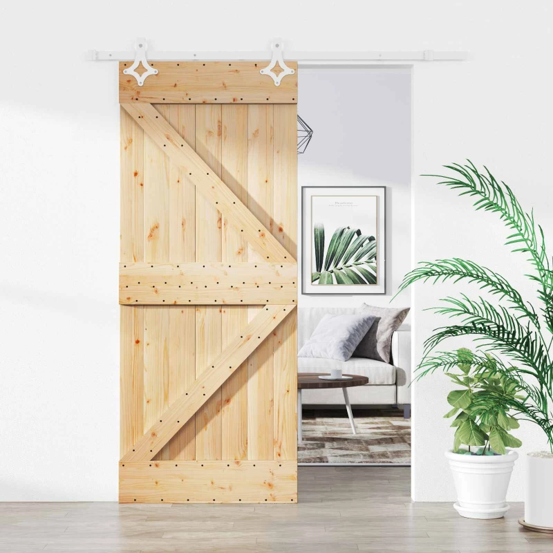 vidaXL Συρόμενη Πόρτα Φυσικό και Λευκό 85 x 210 cm