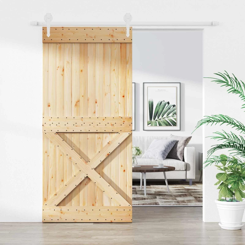 vidaXL Συρόμενη Πόρτα Φυσικό και Λευκό 95 x 210 cm