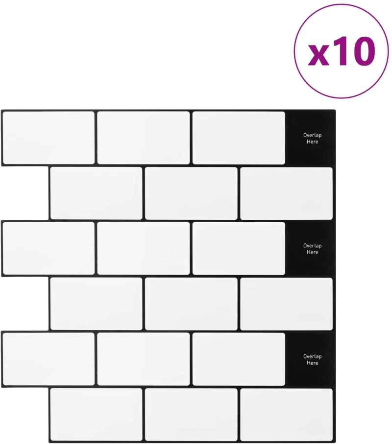 vidaXL Πλακάκι Subway 10 pcs Λευκό Μαύρο 30 x 30 cm