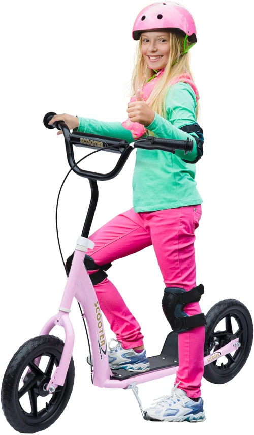 Kick scooter, scooter για παιδιά, με χειρόφρενο, βάση, ζάντες 12 ιντσών, από 5 ετών, ατσάλι, ροζ 120 x 52 x 88 cm