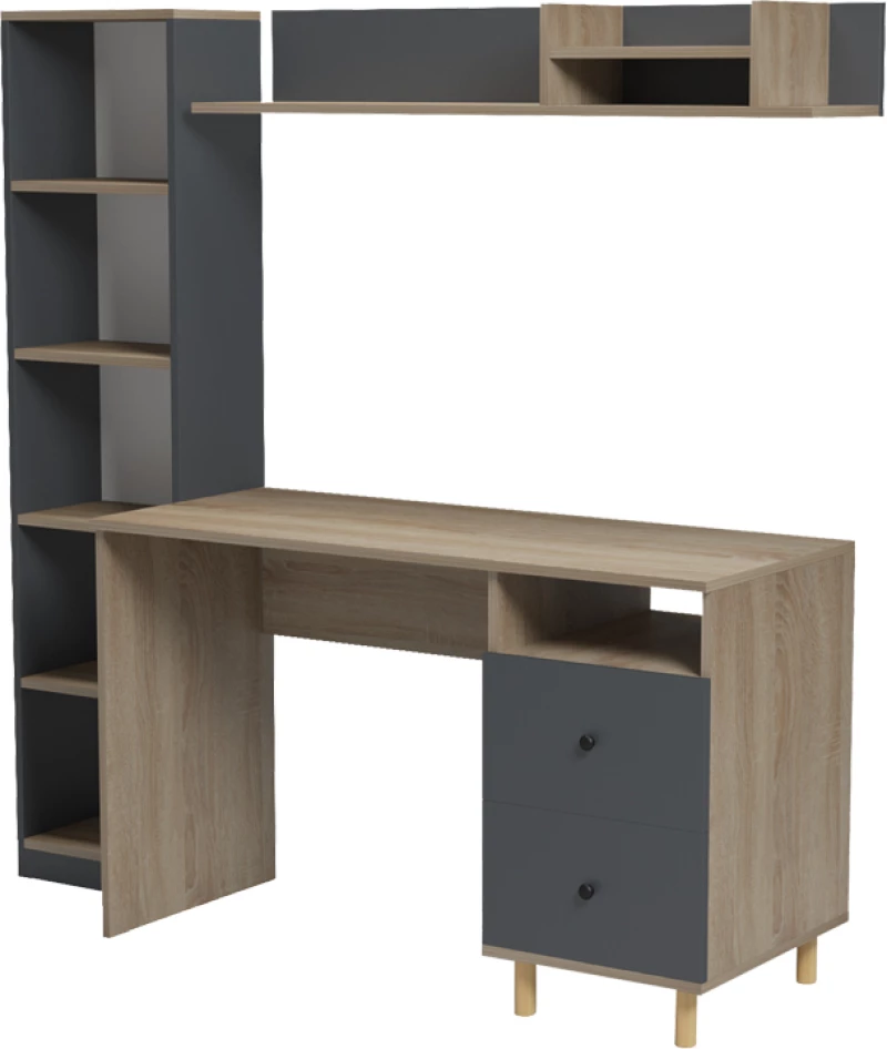 Σύνθεση γραφείου Kontor pakoworld sonoma-ανθρακί 160x50x158,2εκ