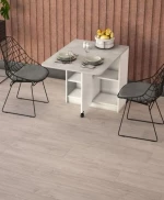Stewehome Πτυσσόμενο Τραπέζι Κουζίνας Λευκό – Ρετρό Γκρι με Ράφια