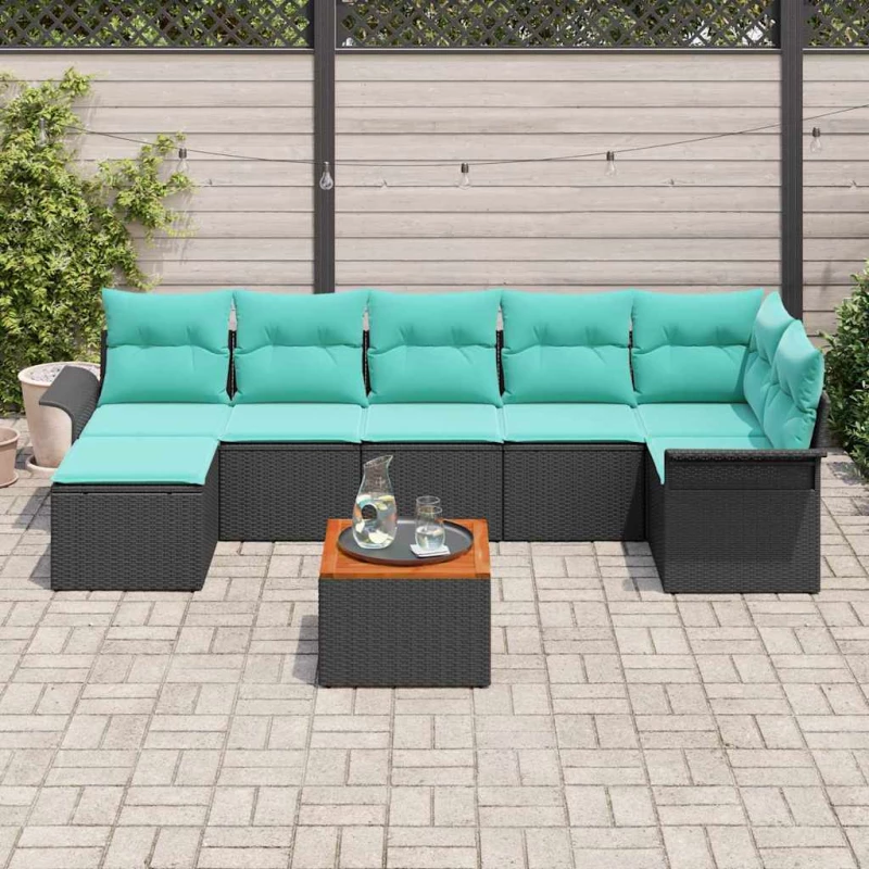vidaXL Σετ Καναπέ Κήπου με μαξιλάρι 8 pcs Μαύρο συνθετικό ρατάν