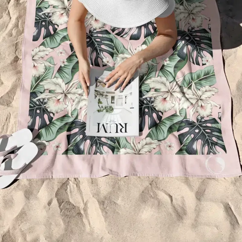 Πετσέτα Θαλάσσης Microfiber Quick Dry Monstera Ροζ 90 x 180 cm Ροζ 90 x 180 cm