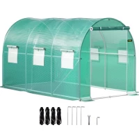 Θερμοκήπιο VEVOR Walk-in Tunnel, 3,6 x 2 x 2 m/ 12 x 7 x 7 ft Φορητό θερμοσίφωνο με γαλβανισμένο ατσάλι, 1 επάνω δοκάρια, 2 διαγώνιους πόλους, 2 πόρτες με φερμουάρ & 6 ανοιγόμενα παράθυρα, πράσινο