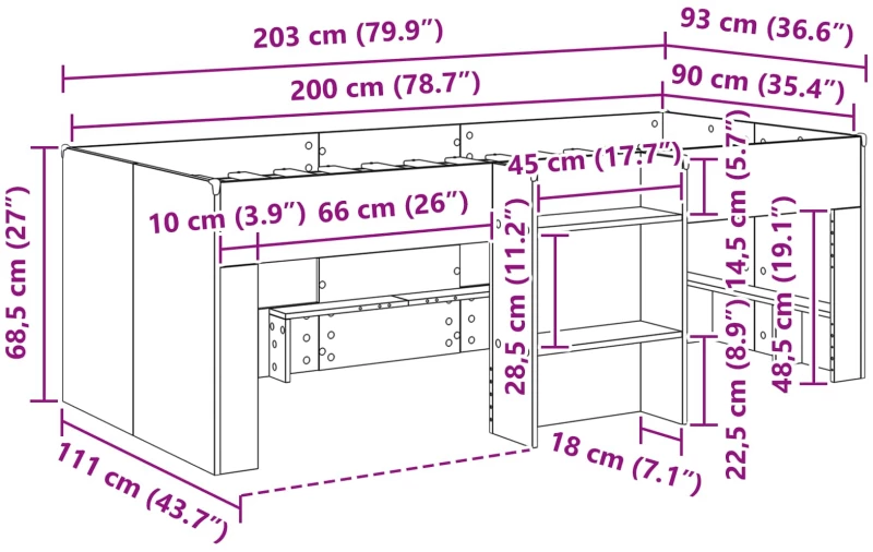 vidaXL Κρεβάτι Υψηλού Στυλ για Παιδιά 2 pcs Λευκό 90 x 200 cm