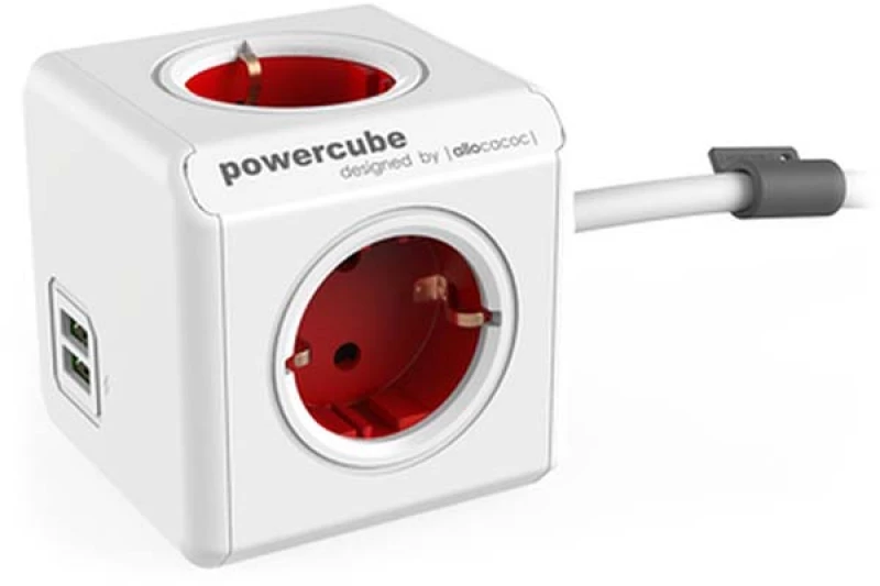 Allocacoc PowerCube | Extended USB | Boston Red (1402RD/DEEUPC)