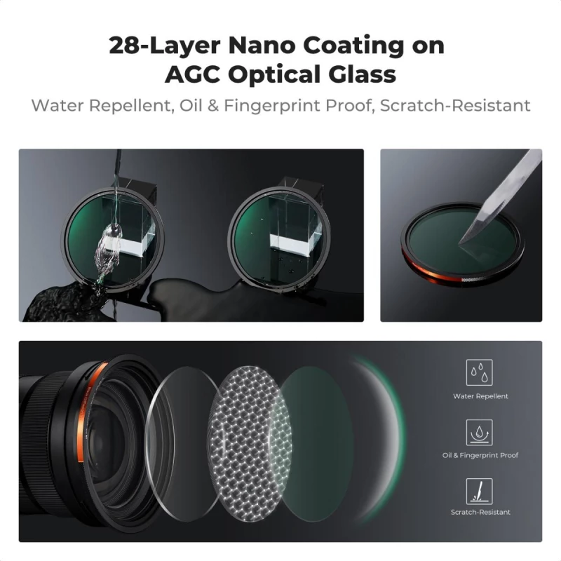 K&F Concept SKU.2499 77mm Magnetic Filter Kit CPL + ND2-32 + Black Mist 1/4 Filter Set + Magnetic Adapter Ring & Lens Cap
