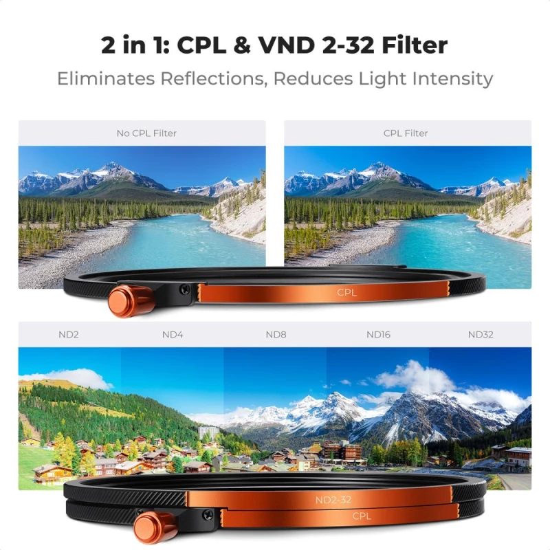 K&F Concept SKU.2499 77mm Magnetic Filter Kit CPL + ND2-32 + Black Mist 1/4 Filter Set + Magnetic Adapter Ring & Lens Cap