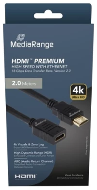 MediaRange HDMI  Premium High Speed Ethernet Extension Cable, 18 Gbps, Ver. 2.0, 4k@60Hz, HDR, 3D, ARC, 2.0m, Black (MRCS256)