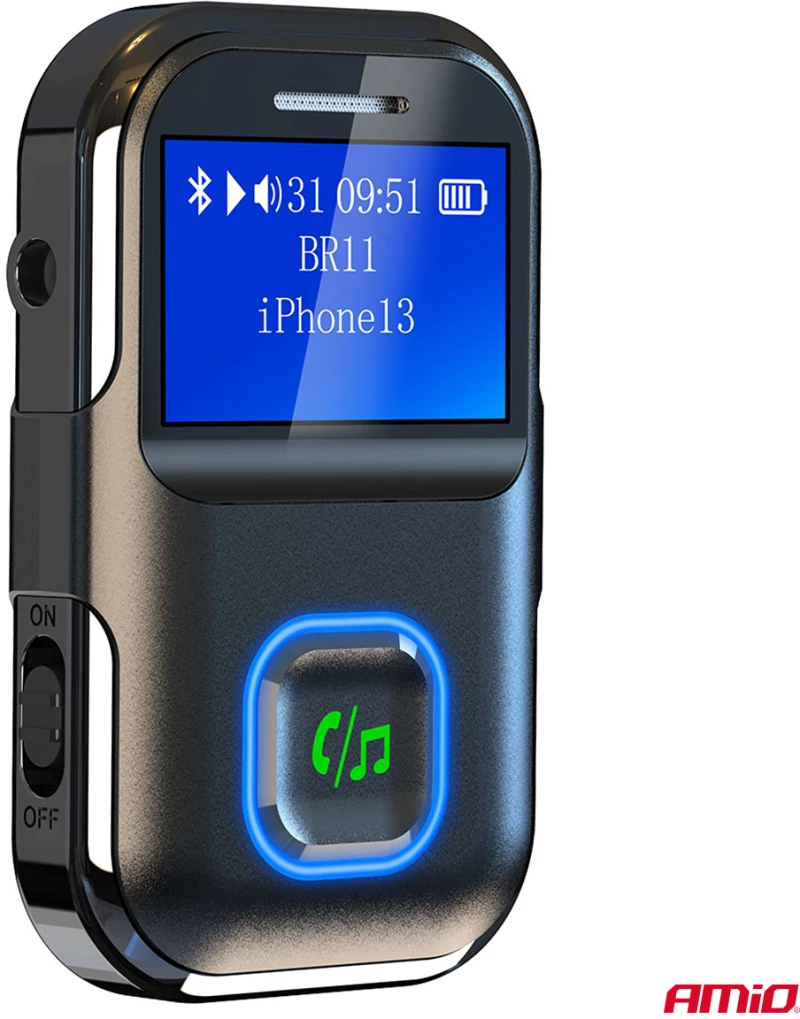 Amio - Bluetooth Δέκτης (Receiver) BTR-03 για Ασύρματη Μετάδοση Ήχου με υποδοχή Mini Jack 3.5mm και Οθόνη LCD - 1 τεμ. (04659/AM)