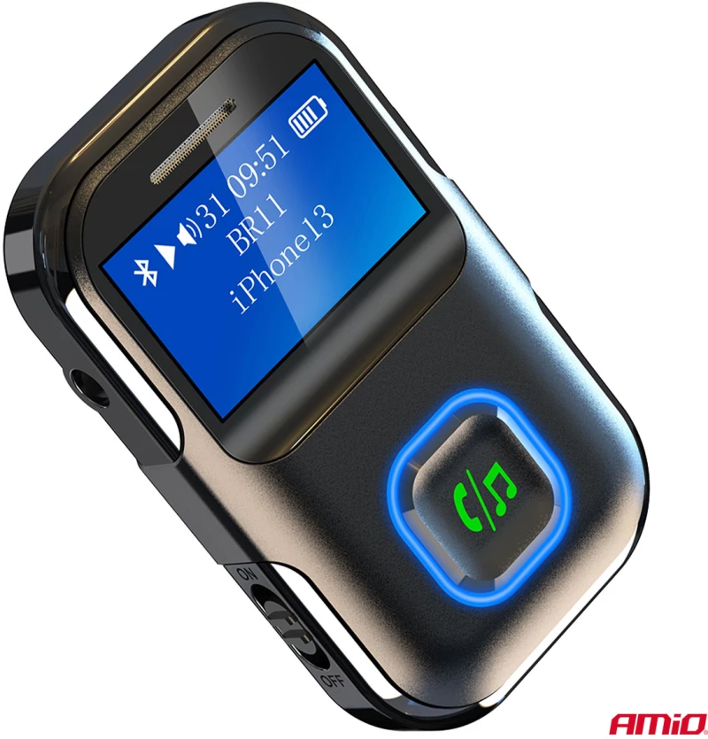 Amio - Bluetooth Δέκτης (Receiver) BTR-03 για Ασύρματη Μετάδοση Ήχου με υποδοχή Mini Jack 3.5mm και Οθόνη LCD - 1 τεμ. (04659/AM)
