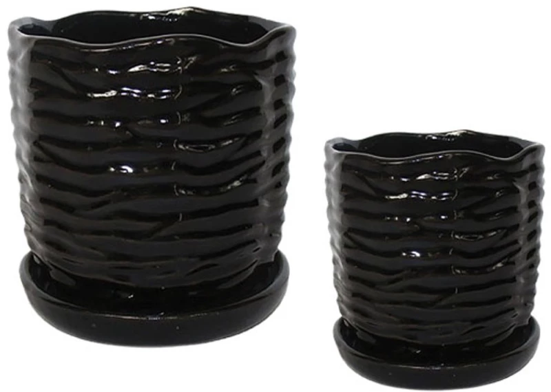 Κασπώ (Σετ 2Τμχ) 06-99064 SET2 13,5x14,5/19x18,5cm Black Marhome Πηλός