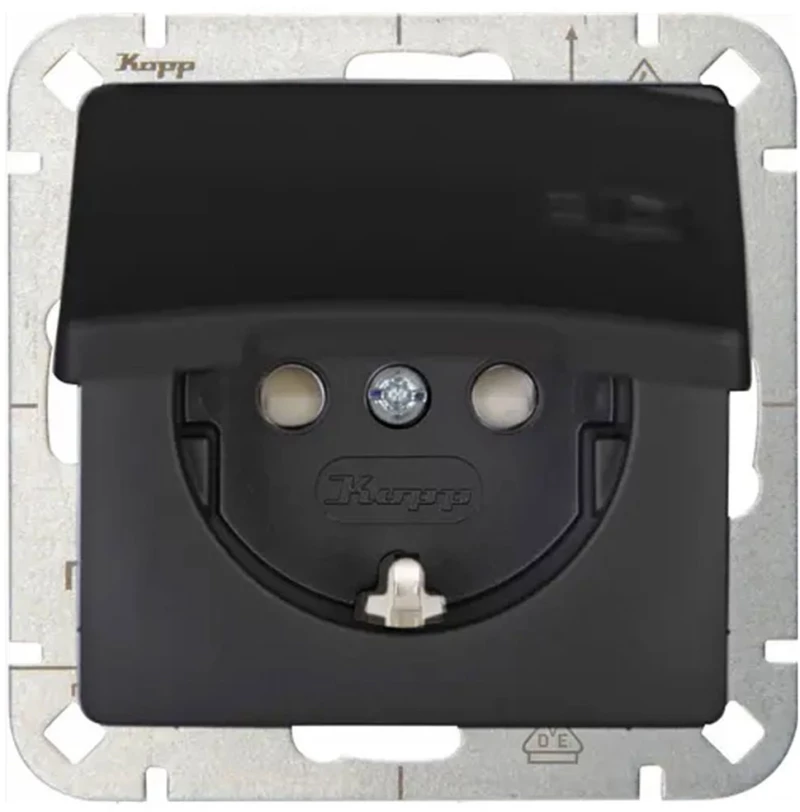 Πρίζα Ρεύματος Μονή Με Καπάκι HK05 920850000 16A 250V Black Kopp