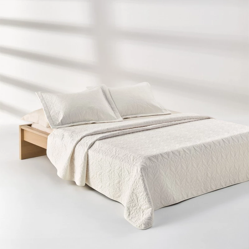 Κουβερλί Aspara (Σετ 3τμχ) White Kentia Υπέρδιπλo 230x250cm Βαμβάκι-Μικροφίμπρα