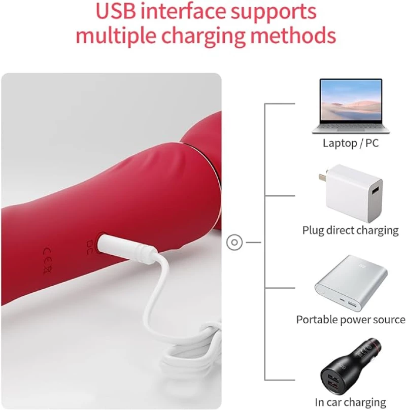 Great Wand Vibrator, 10+10 Vibration Modes, Silicone, USB, Red,