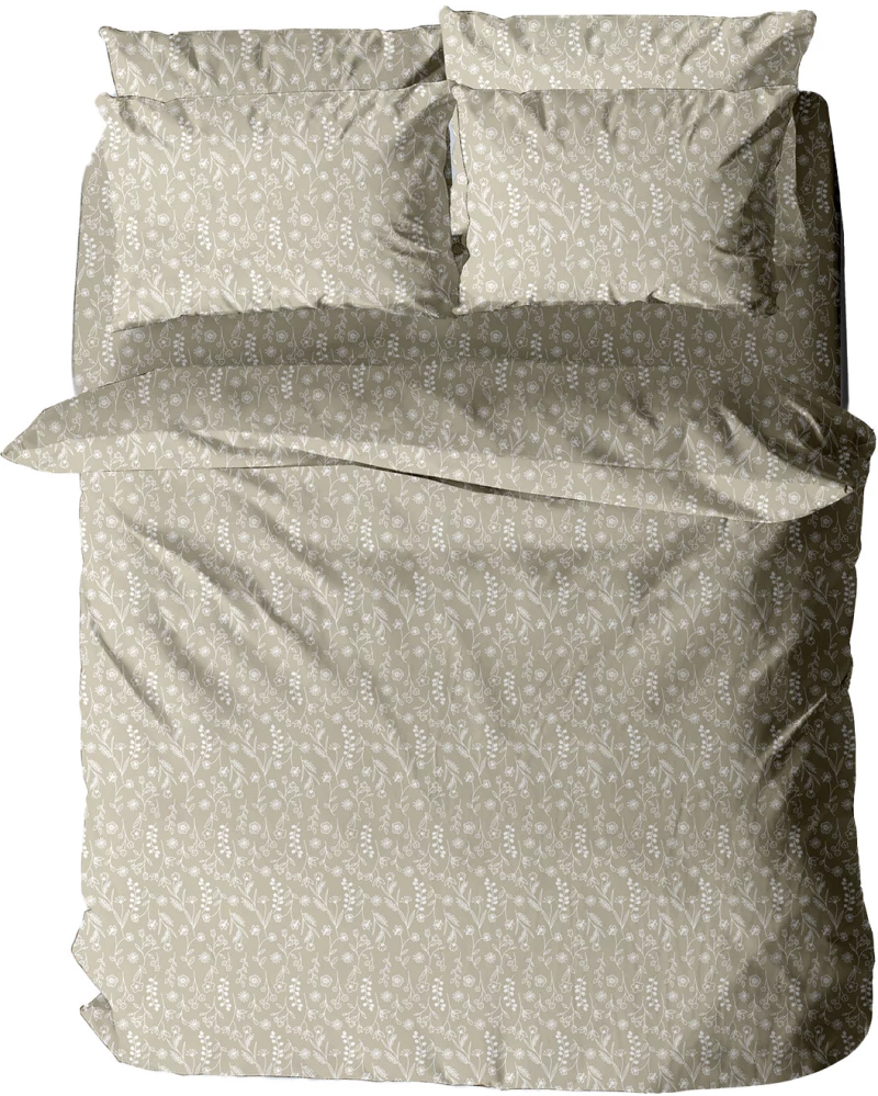 Σετ Σεντόνια Menta Εμπριμέ 420 Beige Διπλό με λάστιχο (150x200 30)