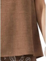 ANNA RAXEVSKY Γυναικεία καφέ κοντομάνικη μπλούζα, Linen look B26157 BROWN