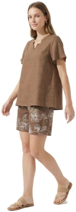 ANNA RAXEVSKY Γυναικεία καφέ κοντομάνικη μπλούζα, Linen look B26157 BROWN