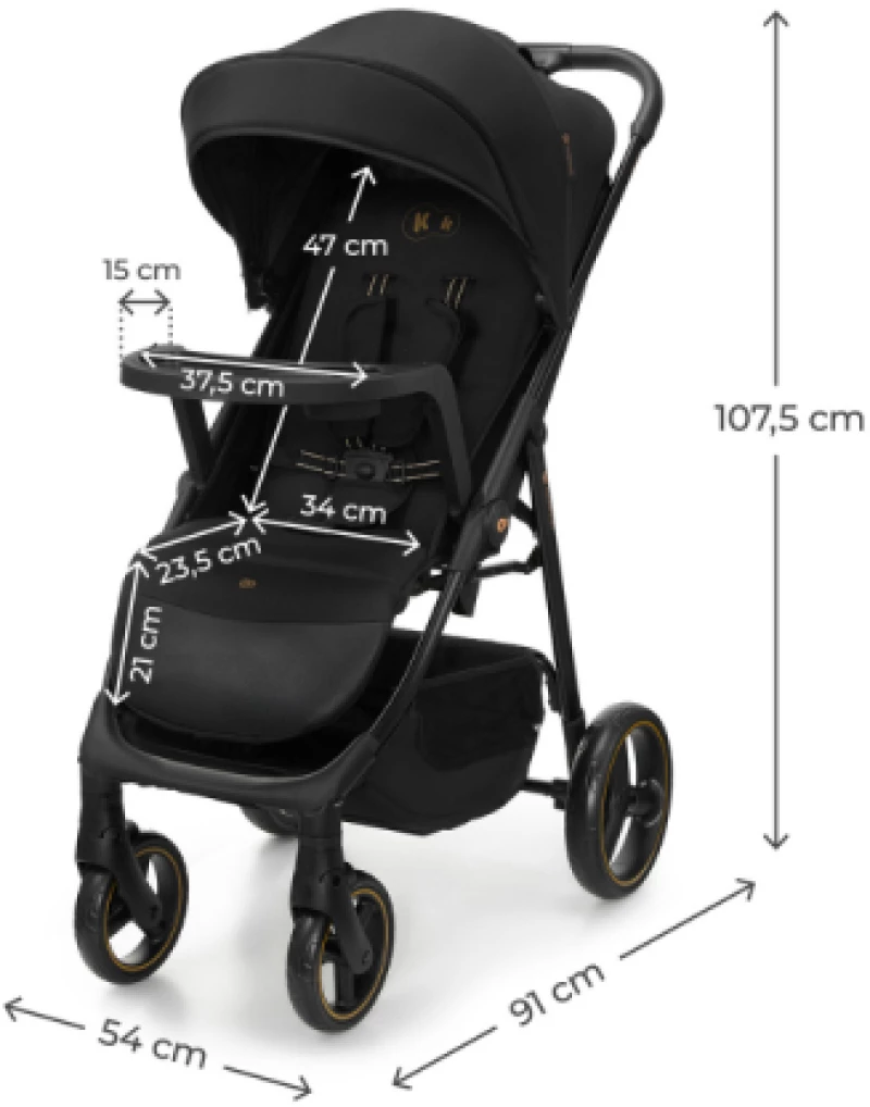 Καρότσι Μωρού Kinderkraft TRIG 3 ONYX BLACK με δίσκος φαγυτού