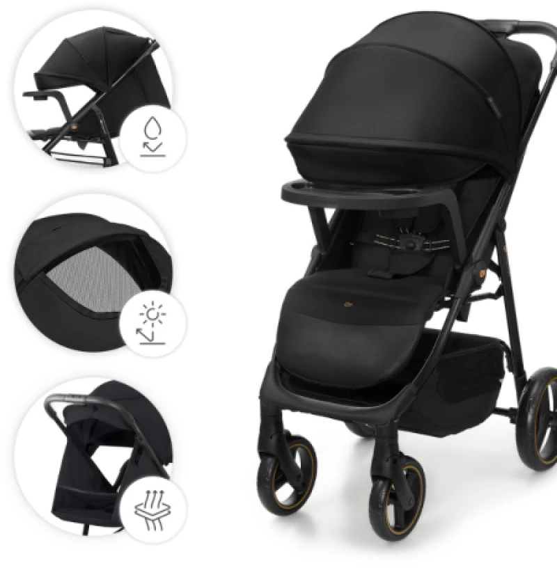 Καρότσι Μωρού Kinderkraft TRIG 3 ONYX BLACK με δίσκος φαγυτού