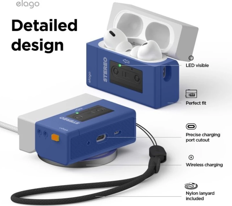 Θήκη AirPods Pro 2nd Gen Elago Cassette Player Case Σιλικόνης με Λουράκι Χειρός - Blue (EAPP2C-CST-BL)