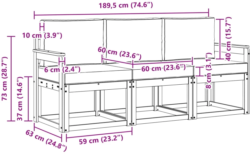 vidaXL Σειρά Καναπέ Εξωτερικού 3 pcs