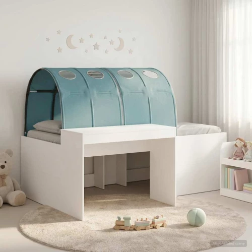 vidaXL Κρεβάτι με Τούνελ 3 pcs Λευκό και Γαλάζιο Επεξεργασμένο ξύλο