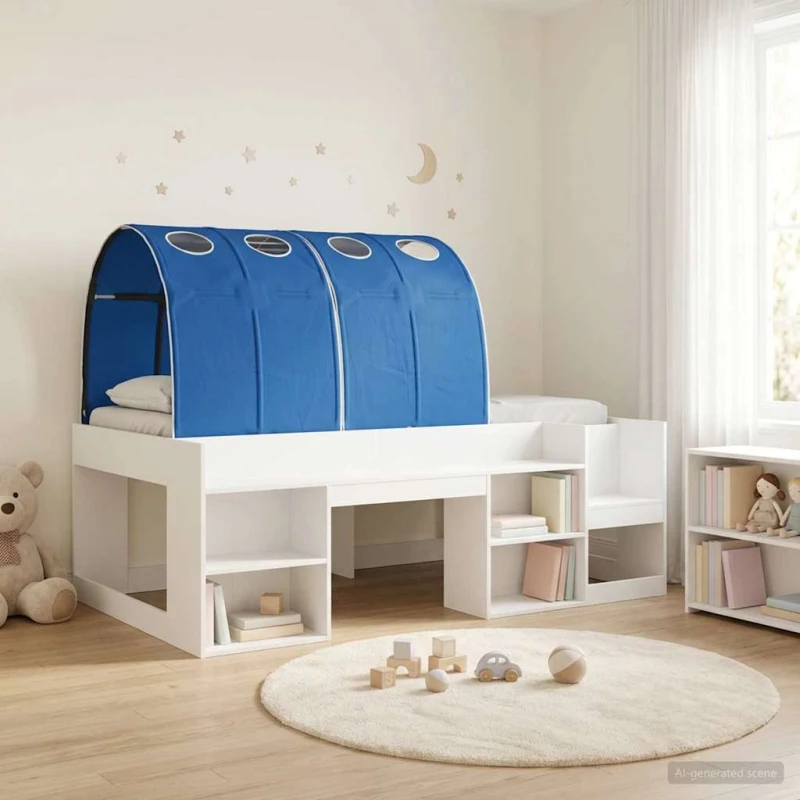 vidaXL Κρεβάτι με Τόνελ 3 pcs Λευκό και Μπλε Επεξεργασμένο ξύλο