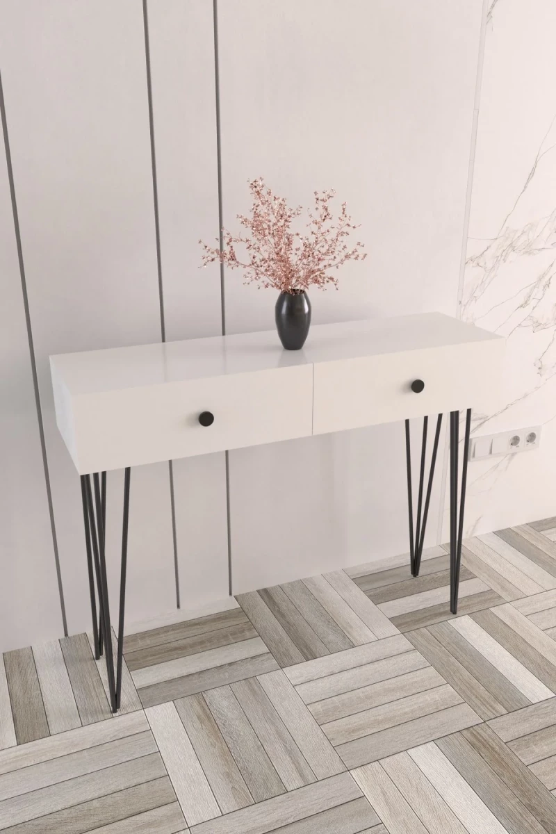 Stewehome Λευκή Κονσόλα Εισόδου με 2 Συρτάρια 110x32.5x88 cm