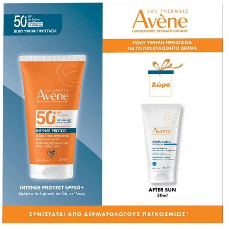 Avene Promo Set Intense Protect SPF50+ Fluid 150ml & After Sun Restorative Lotion for Face & Body 50ml
