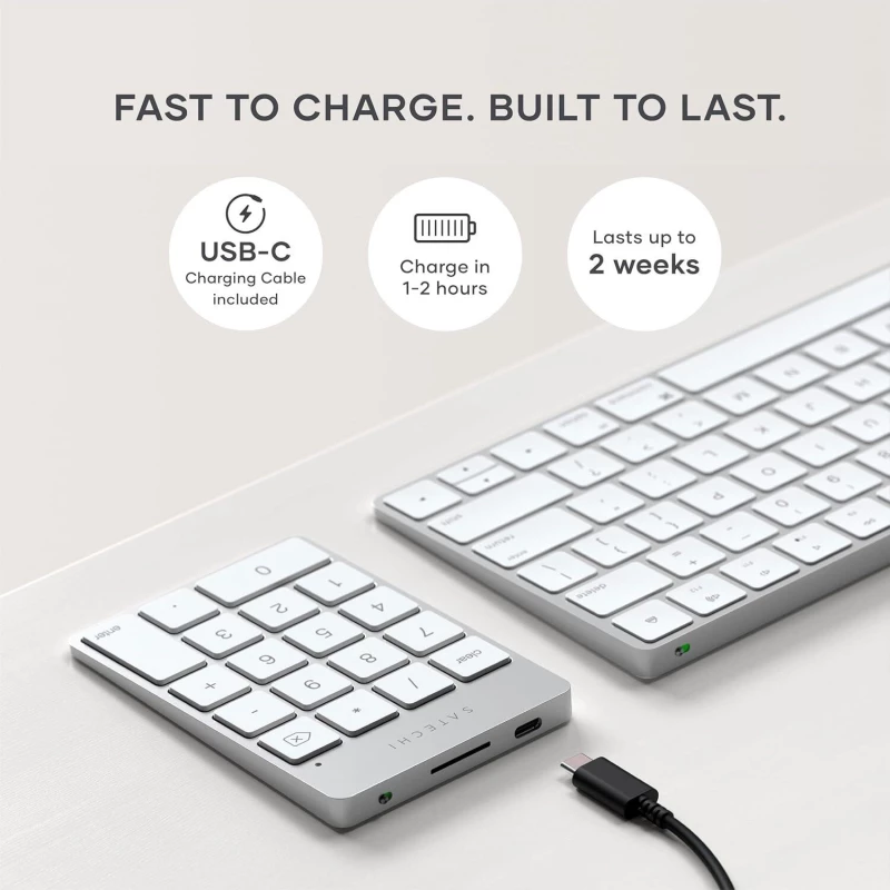 Αριθμητικό Πληκτρολόγιο Satechi Slim Wireless Keypad USB-C Ασύρματο Bluetooth από Αλουμίνιο - Silver (ST-KSALKPS)