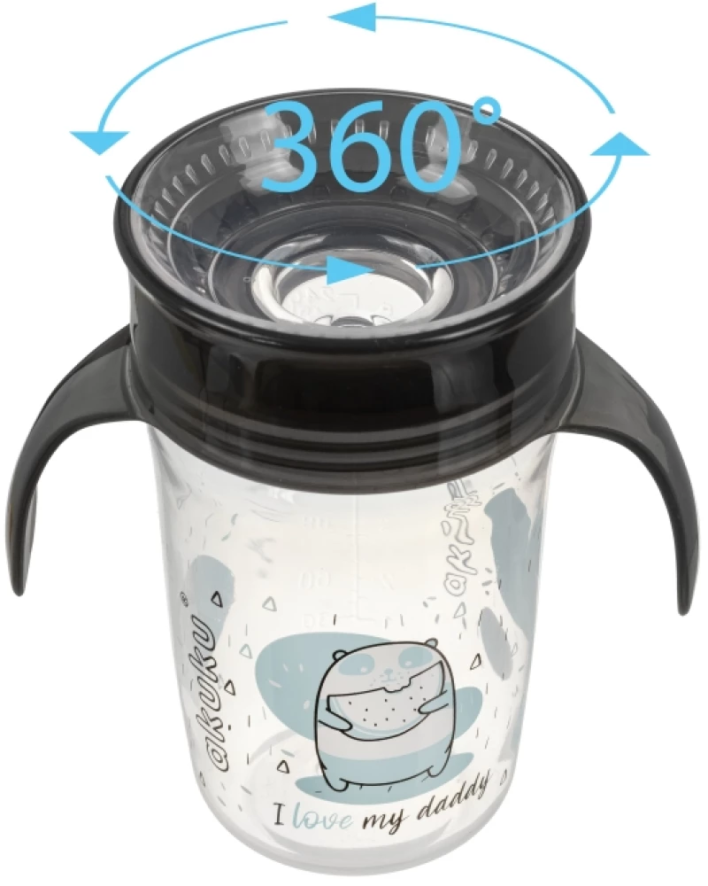 Εκπαιδευτικό Ποτηράκι 360° 240 ml με Χερούλια Black