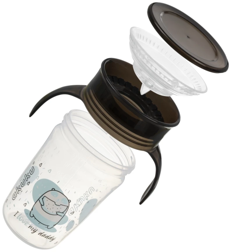 Εκπαιδευτικό Ποτηράκι 360° 240 ml με Χερούλια Black