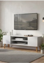 Stewehome Σκανδιναβικό έπιπλο τηλεόρασης από ξύλο με ντουλάπι Λευκό 120x30x40 cm