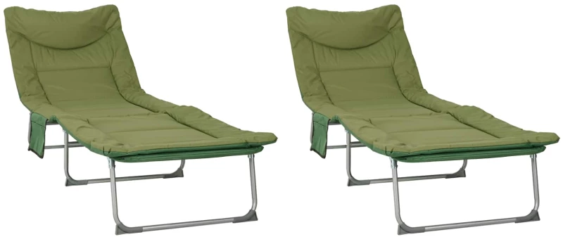 vidaXL Πτυσσόμενη ξαπλώστρα με μαξιλάρι 2 pcs Σκούρο Πράσινο