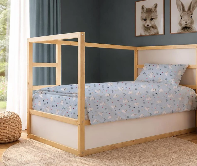 Σετ Σεντόνια Μονά 3τμχ (160x240) Rabbit Garden 584 Sky Blue βαμβακερά DimCol