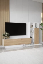 Stewehome Ράφι βιβλιοθήκης με ντουλάπι για τηλεόραση 210x30x124 cm