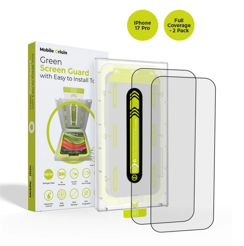 Mobile Origin Screen Guard with easy applicator full coverage 2 pack-Apple iPhone 17 Pro (SGA-F-i17Pro-2pk)
