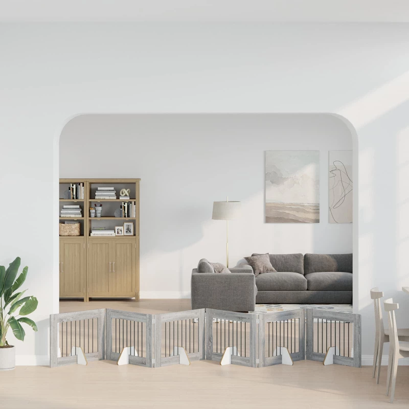 Πύλη Σκύλου με Στηρίγματα 6 pcs Γκρι Sonoma 80 x 60 cm |892142