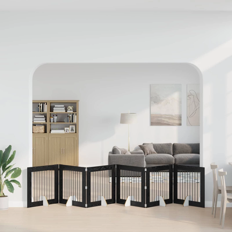 Πύλη Σκύλου με Στηρίγματα 6 pcs Μαύρη Δρυς 80 x 80 cm |892085