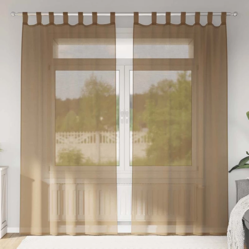 Κουρτίνες Voile με Θηλιές 2 τεμ. Ανοιχτό Καφέ 140x225 εκ. |4102313