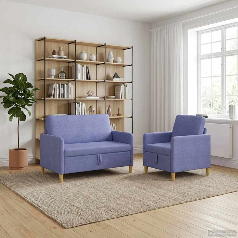 Σαλονάκι Σετ Με Αποθηκευτικό Χώρο 2 pcs Μπλε τζην Πολυεστέρας |3429161