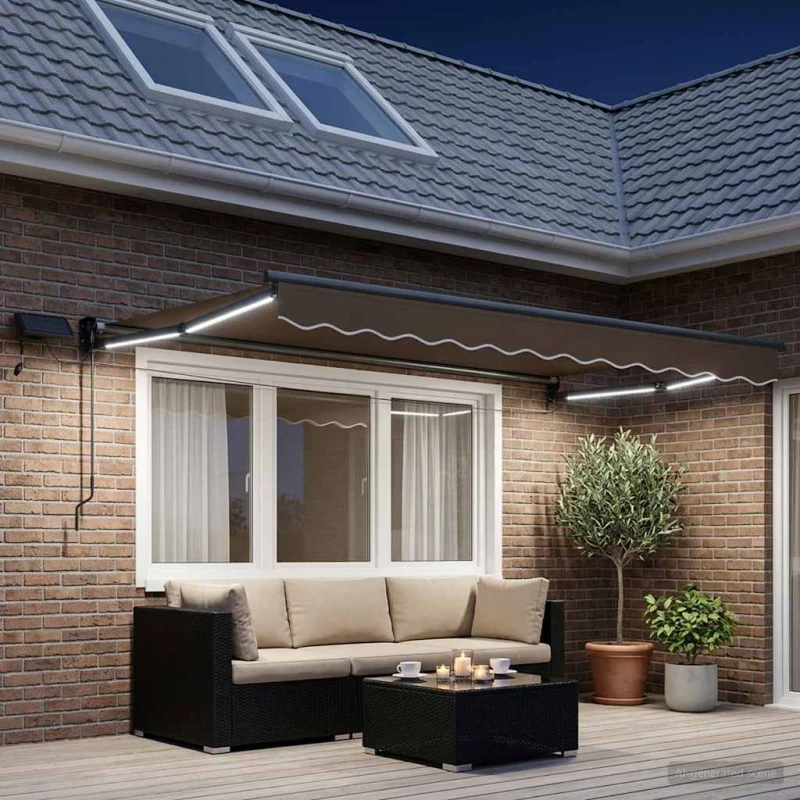 Χειροκίνητη αναδιπλούμενη τέντα με LED Taupe |3425969