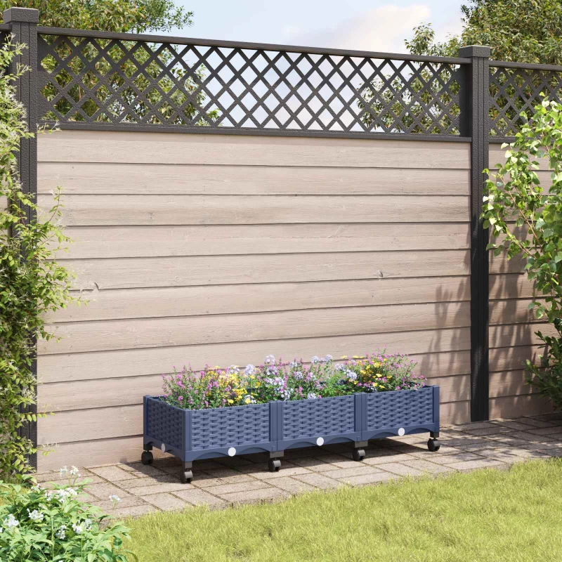 Κήπος Γλαστράκι με Ροδάκια Μπλε Γκρι 120 x 40 x 33 cm PP |3423043
