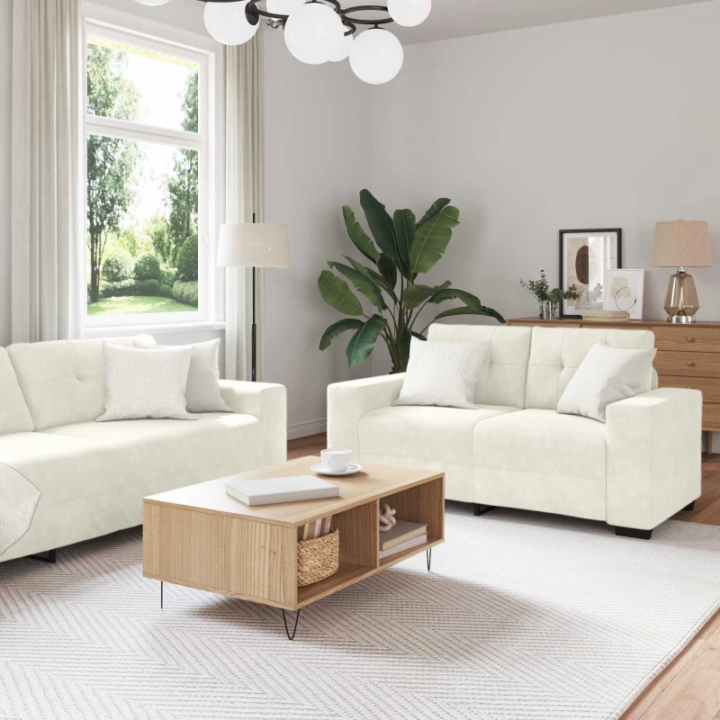 Σετ Καναπέ 3 pcs Κρεμ 221 x 80 x 80 εκ Βελούδο |3324647